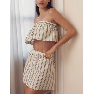Anthropologie Pastel Green Stripe Mix Boxer Skirt Set Sz XL